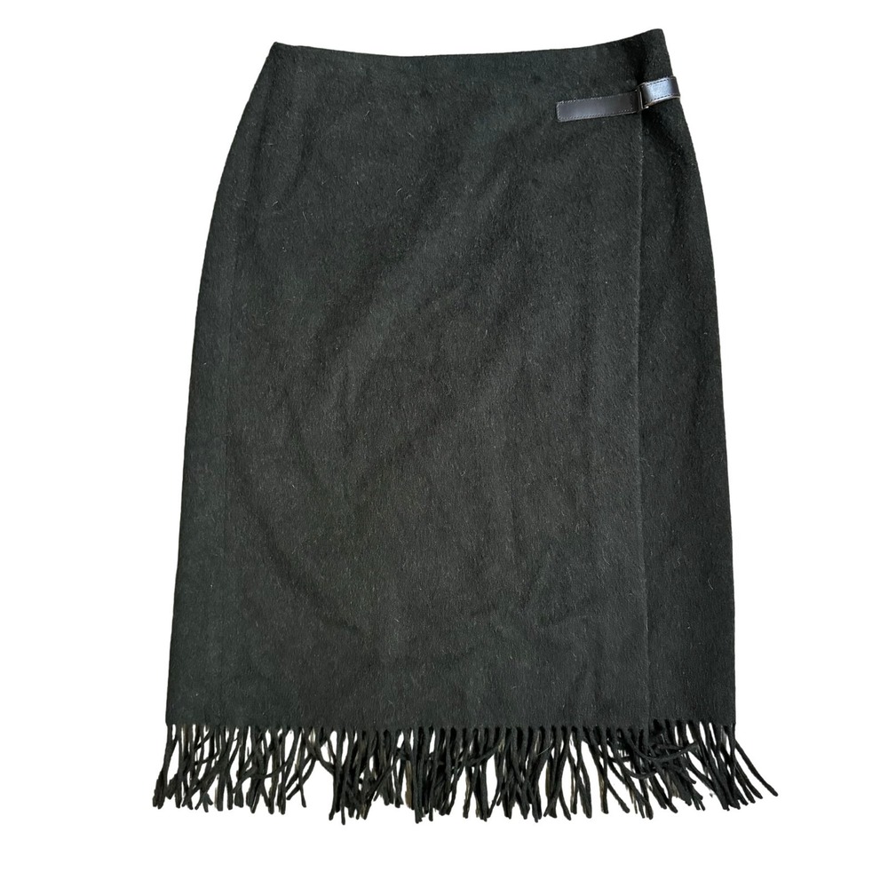 Jenne Maag Womens Wool Wrap Midi Skirt M Green‎ Fringe Buckle Thick Country Vtg